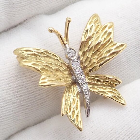 Authentic! Tiffany & Co 18k Yellow White Gold Butterfly Diamond Pin Brooch - Picture 7 of 13